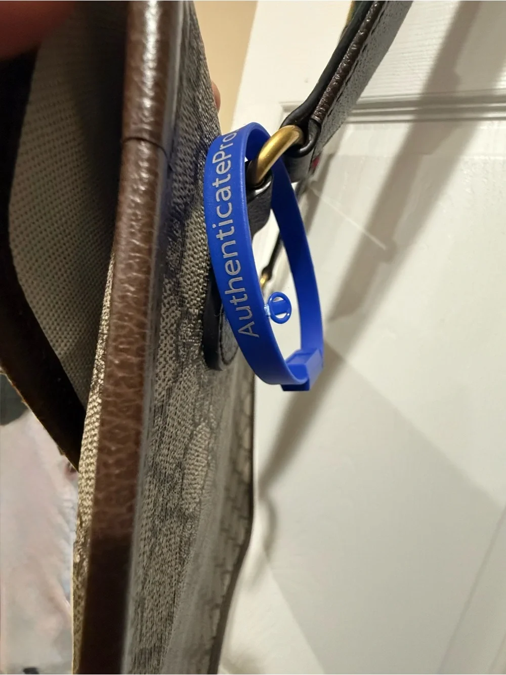 Gucci Beige GG Canvas Messenger with Brown Trim and Green-Red Strap